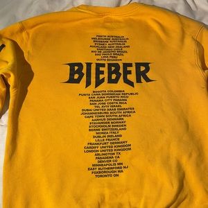 Justin Bieber your crewneck.  Yellow with black print. Size small